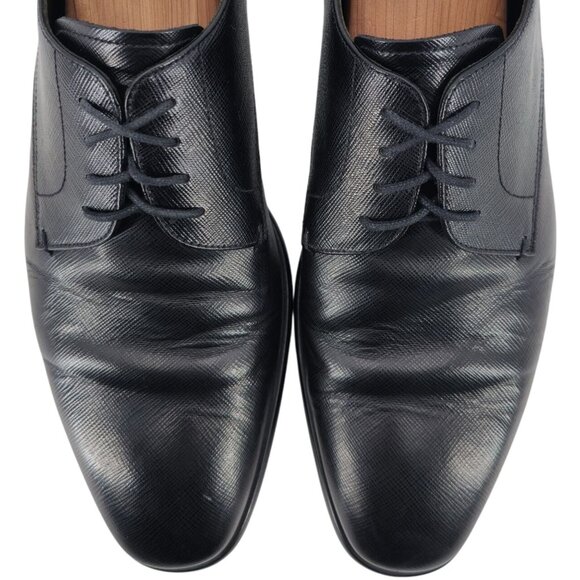 Prada Italian Saffiano Black Leather Dress Shoes Mens 8.5 Luxury Formal Oxfords - Picture 13 of 14